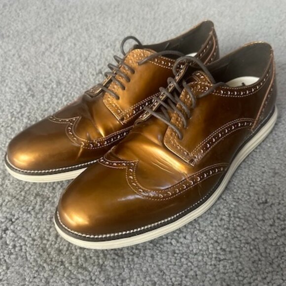 Cole Haan Øriginal Grand Wingtip Oxford shoes - Metallic Bronze Patent - Sz. 12 - Picture 1 of 9